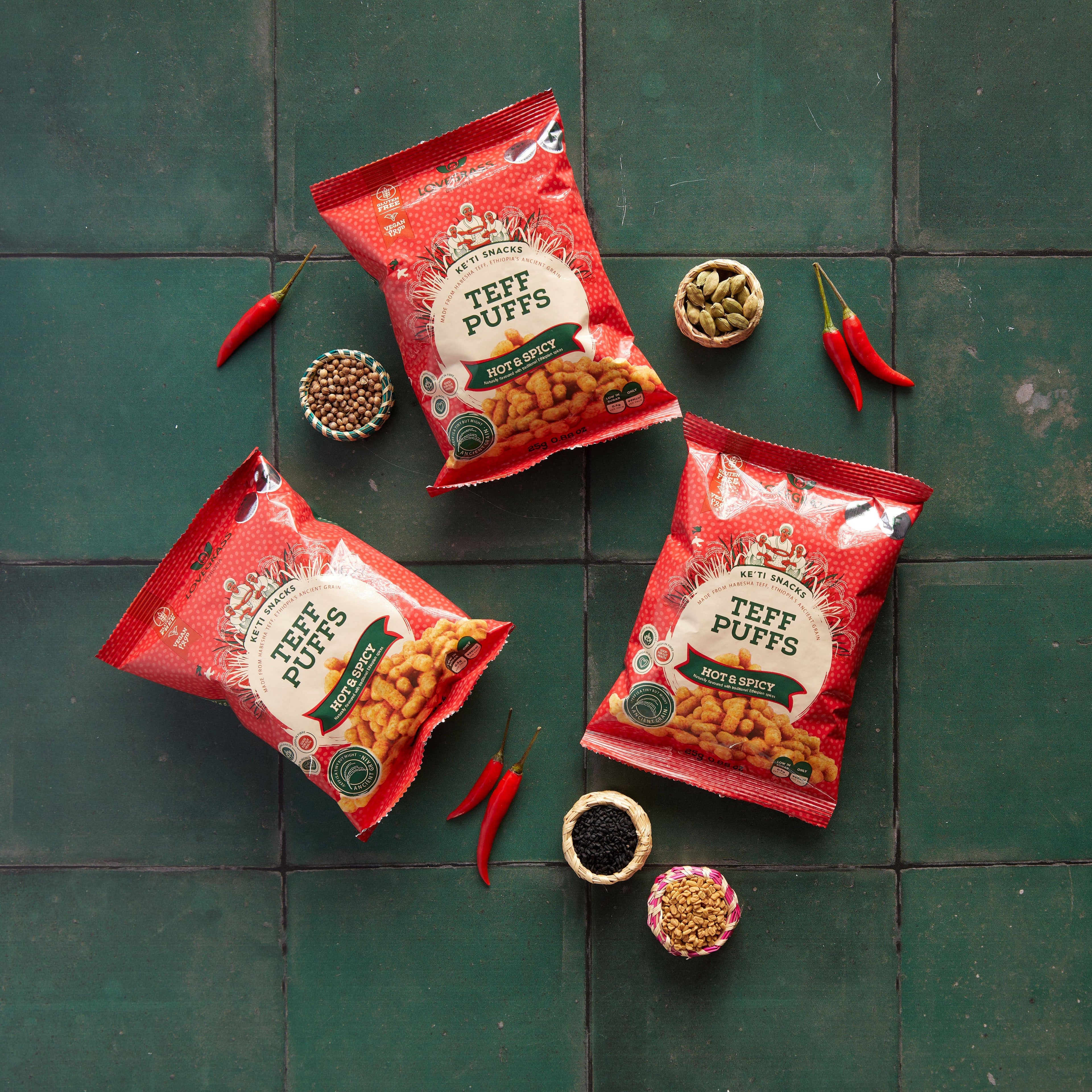 Lovegrass Ethiopia – Snacks soufflés au teff épicés -  sans gluten – 25 g
