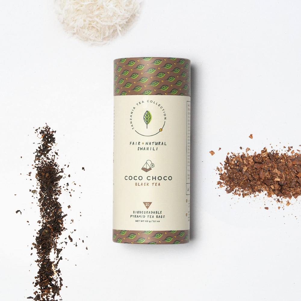 Kazi Yetu – Thé Noir Cacao & Noix de Coco | Tube 20 pyramides – 50 g