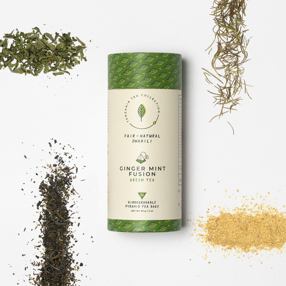 Kazi Yetu – Thé Vert Menthe Gingembre Romarin | Tube 20 pyramides – 50 g